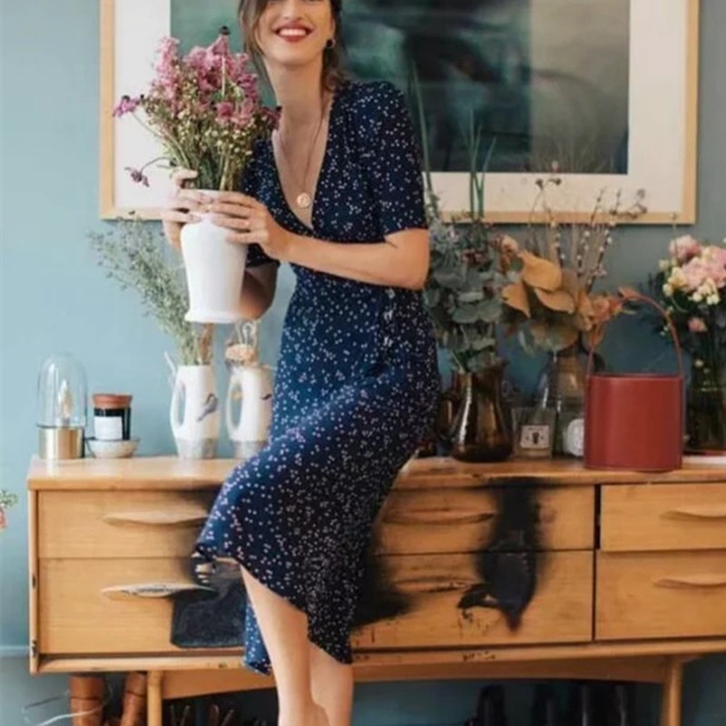 

Floral Printed Summer Warp V-neck Sexy Vintage Women Tea Lace-up Bodycon Female Beach Dress Rouje cwd0044-5 Y200418, Mint