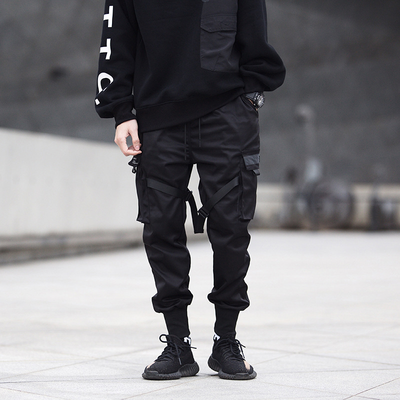 

Mens Multi Pockets Harem Hip Hop Cargo Pants Trousers Streetwear Sweatpants Hombre Cargo Pants Bomber Male Pants, Black