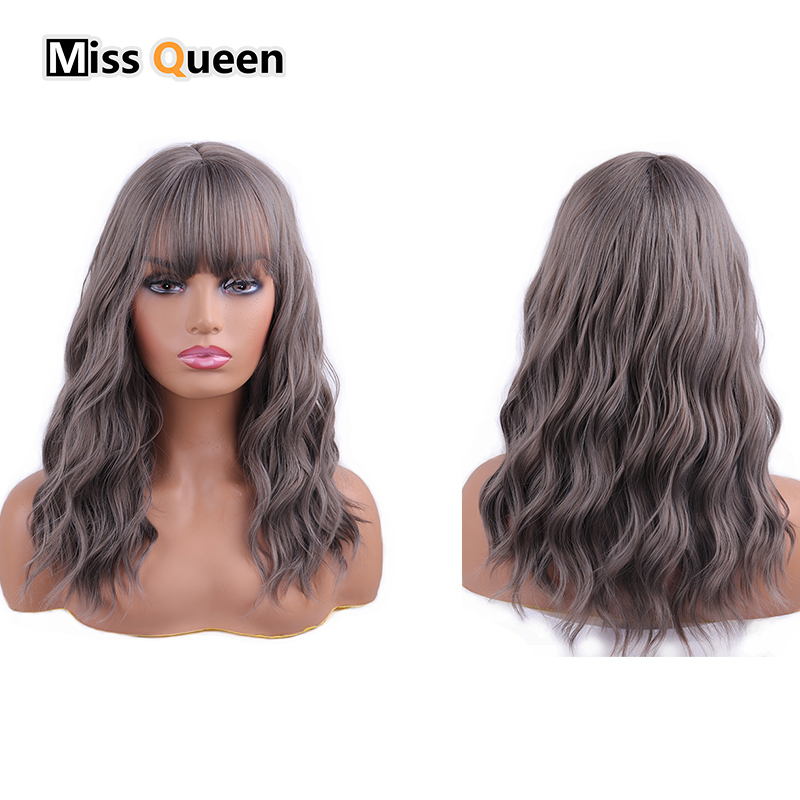 

MISS QUEEN Synthetic Wig Water Wavy Layered Hairstyle Ombre Black Brown Blonde Grey Grey Full Fluffy Wig With Black Women, 10a68