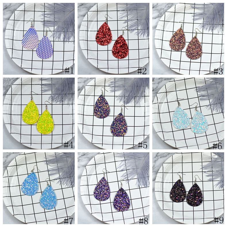 

Sequins Teardrop Earring PU Leather Sequined Charm Earrings Fashion Glitter Water Drop Tear Earrings Jewelry 20 styles Gift GGA2727, As pic