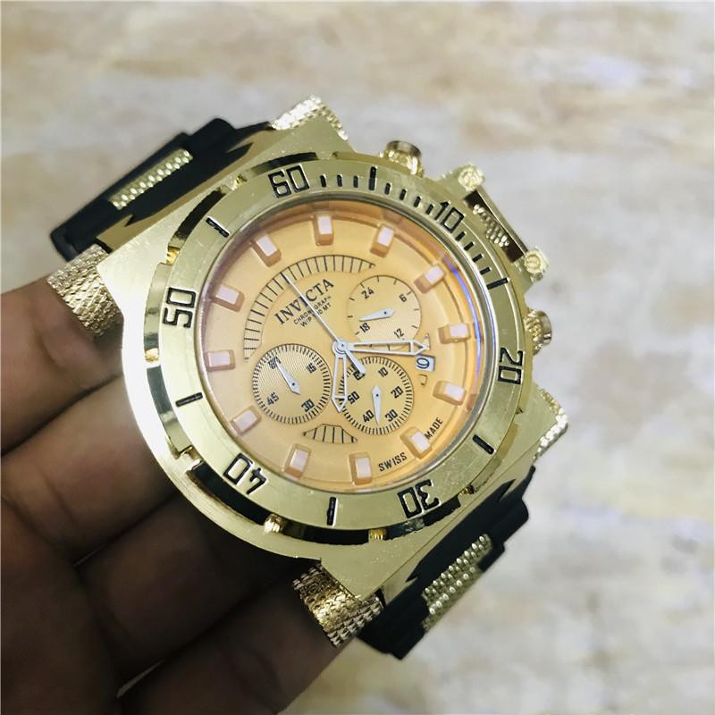 

High Quality Swiss Brand INVICTA LOGO Rotating Dial Outdoor Sports Mens Watches Silicone Quartz Watches The Functions Work, Yellow
