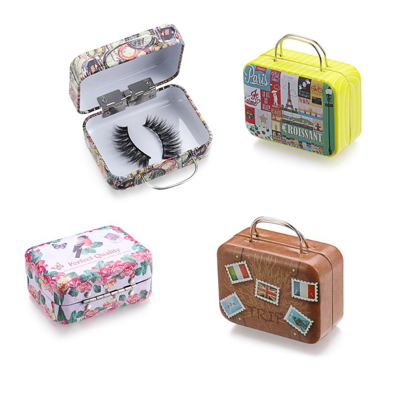 

Creative Fashion False Eyelashes Box New Design Suitcase Pattern Eyelash Package Steel Mink Lashes Tray Makeup Tools