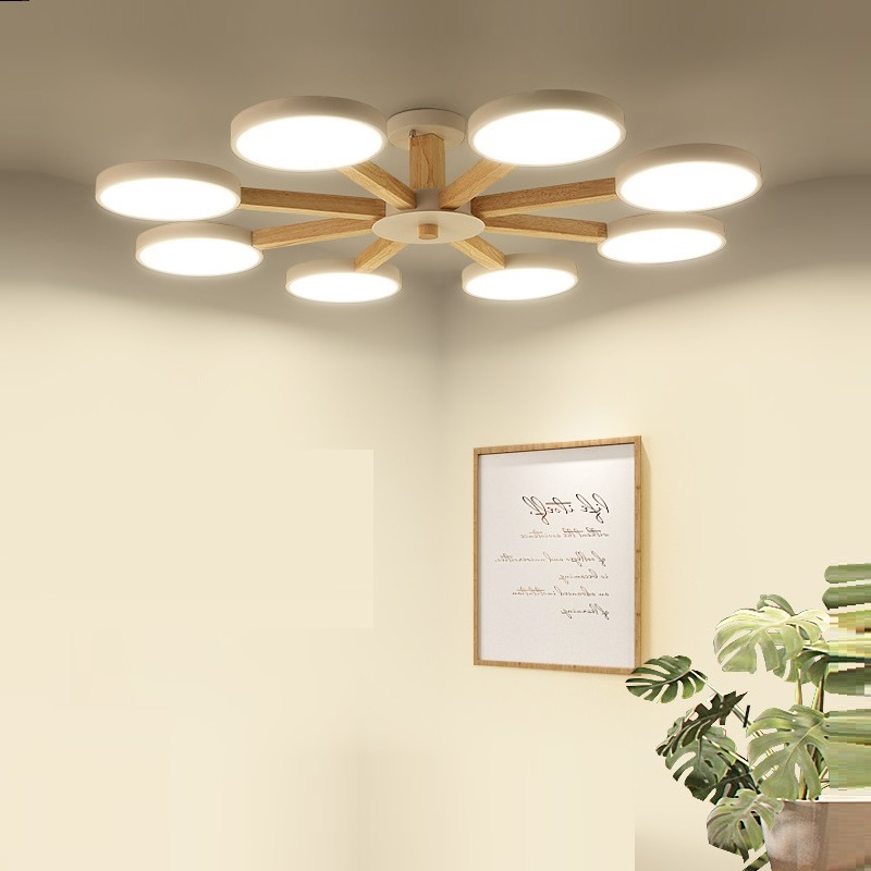 

LED Chandelier For Living Room Modern White Lustre Wooden Bedroom Lighting Simple Surface Mounted Chandeliers