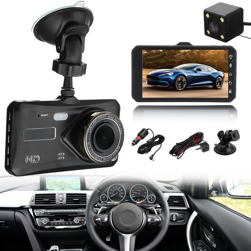 

2Ch car DVR dashcam digital driving camcorder auto video recorder 4" touch screen FHD 170° wide angle night vision G-sensor loop recording