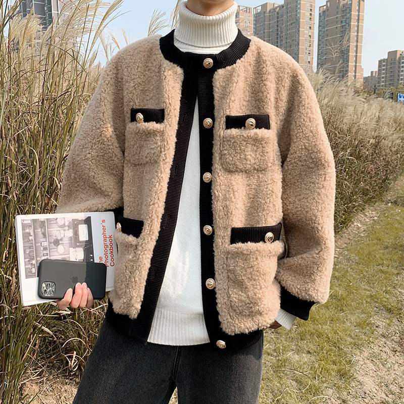 

Korean Style Lamb Wool Coat Men Thick Warm Wool Blend Overcoat Winter High Street Streetwear Lamb Faux Fur Coat Parkas Men, White