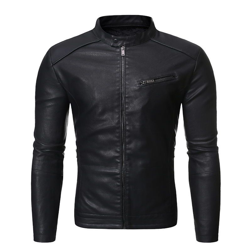 

2020 spring and autumn new leather jacket men's handsome slim leather jacket stand collar tide, Black