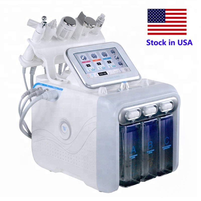 

Stock in USA 6 in 1 hydradermabrasion skin scrubber RF cooling hammer ultrasonic oxygen spray spa facial machine