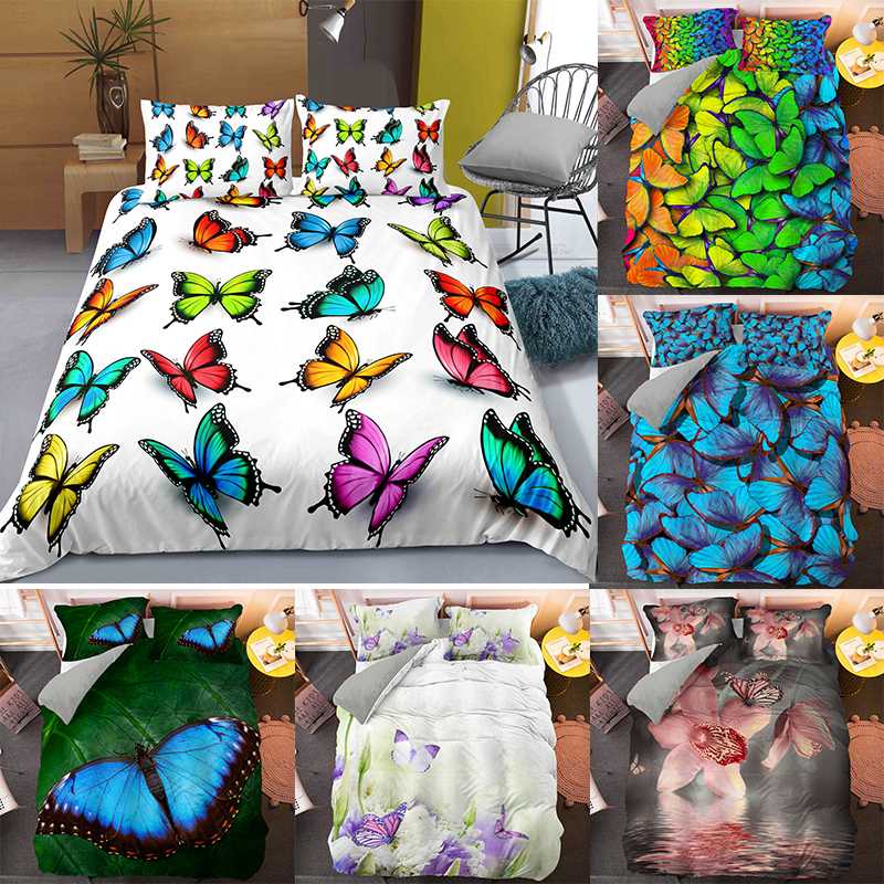 

Butterfly Print Bedding Set Duvet Cover Set 2/3Pcs Bedclothes Single//Double/Full/Queen/King Size, H46