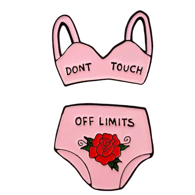 

DONT TOUCH OFF LIMITS new fashion bikini swimsuit brooch girl to protect their own tips personalized brooch creative fun backpack, Gray