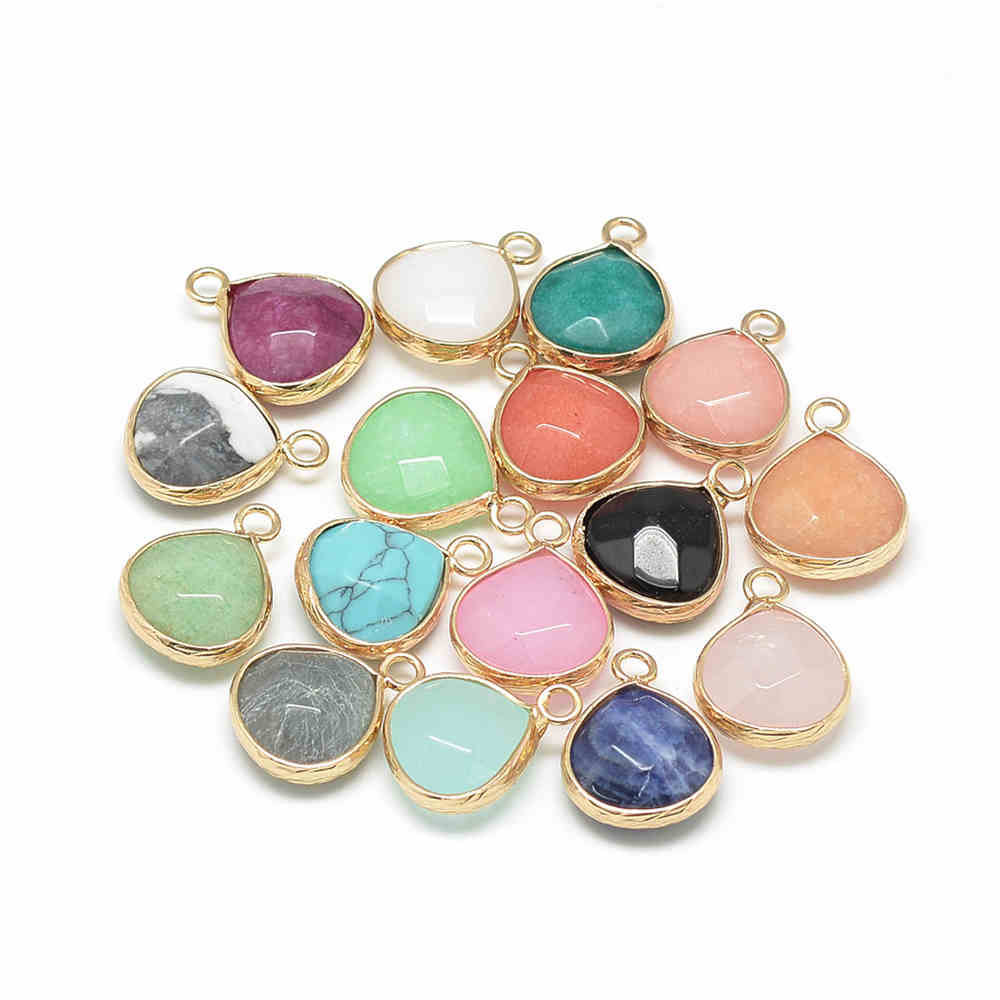 wholesale natural stone Pendant copper ring cut face Water Drop Pendant DIY mixed color necklace handmade accessories free shipping ST006-image-525993478