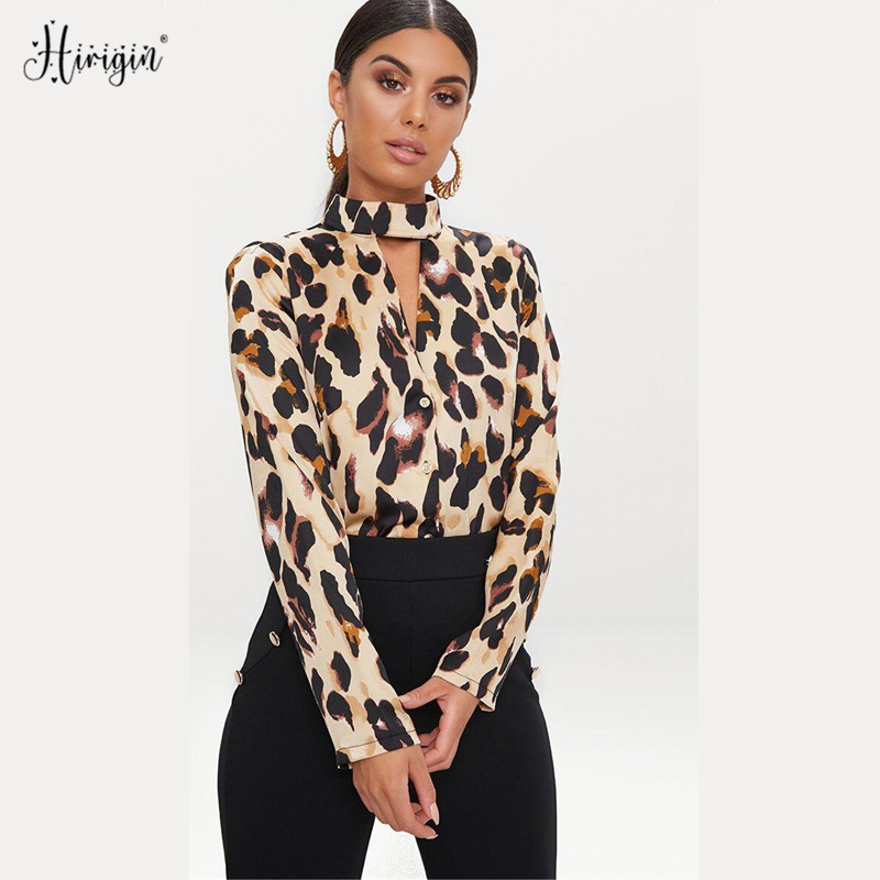 

Womens Halter Neck Leopard Print Blouse 2020 New Ladies Long Sleeve Oversize Shirt Female Fashion Sexy Shirts Business Clothing, As pic