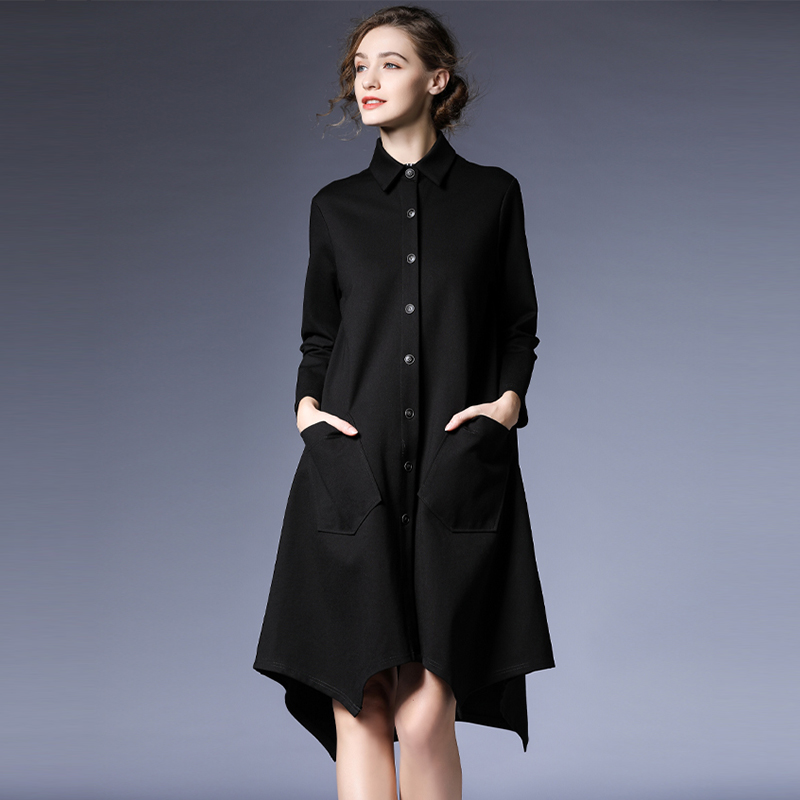 

2020 New Spring Casual mid-length Simple Classic Long Trench coat women' elegant coat women windbreaker, Black
