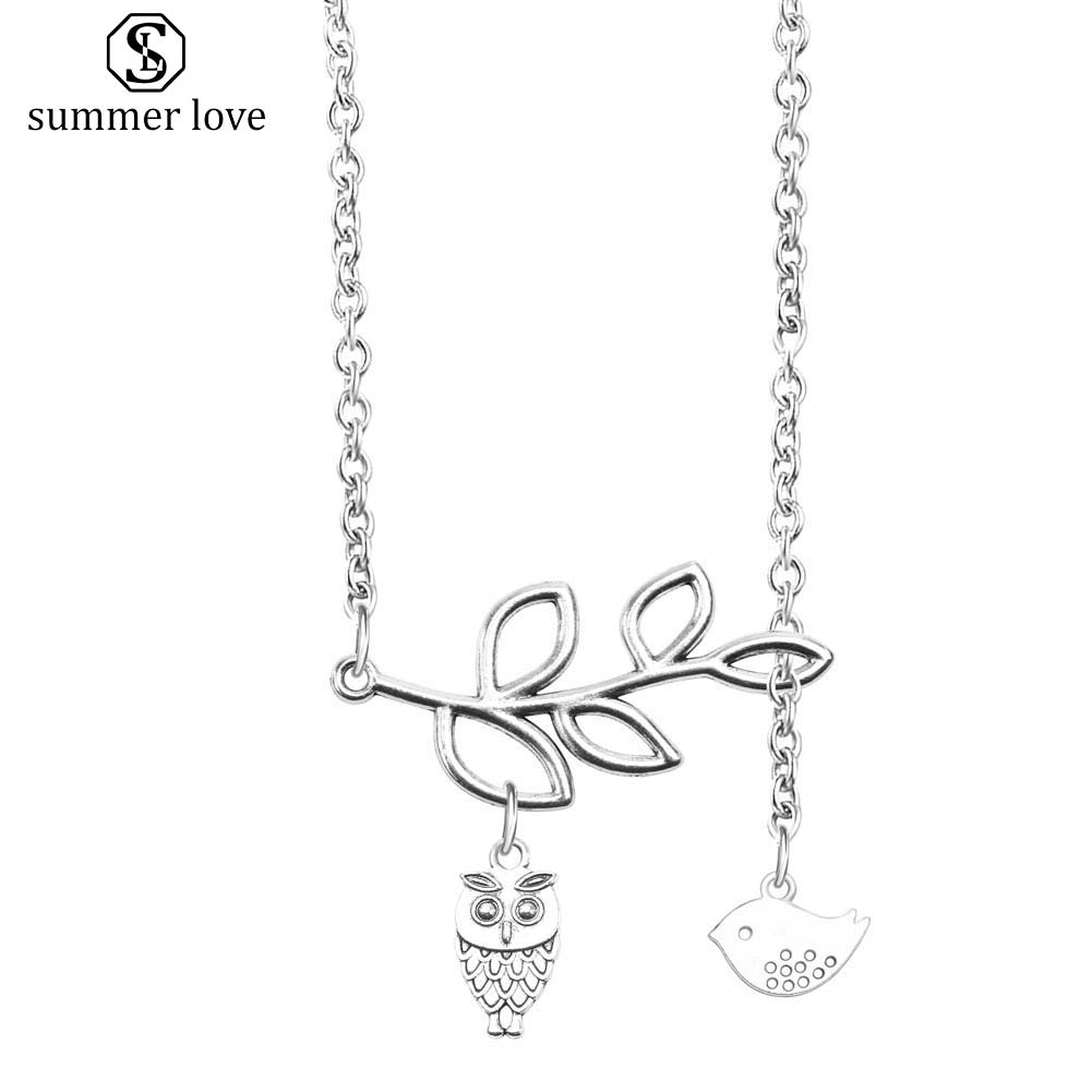 

New Fashion Leaves Bird Pendant Necklace Owl Pearl Tree Charms Pendant Necklaces for Women Jewelry Gifts