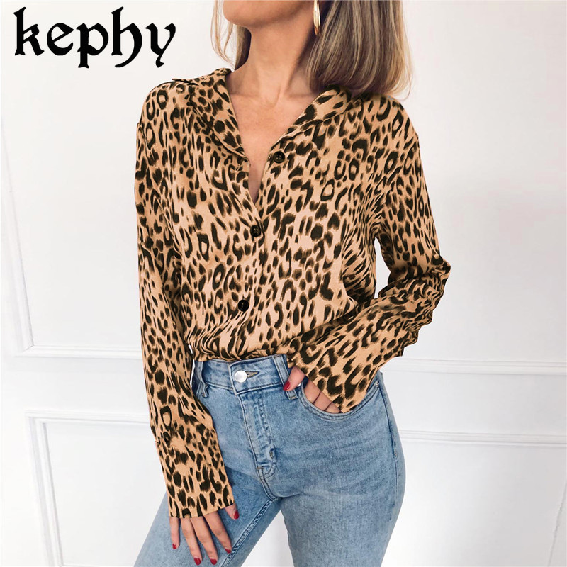 

V-neck Long Sleeve Leopord Pattern Printed Sexy Women' Chiffon Shirt Women Blouses 2020 Office Shirt Casual Tops Plus Size, Green