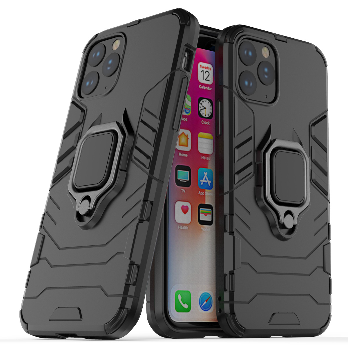 

Armor Shockproof Phone Case Cover For iPhone 12 Pro Max 11 X XS Max XR 7 8 Plus with Ring Holder, Black