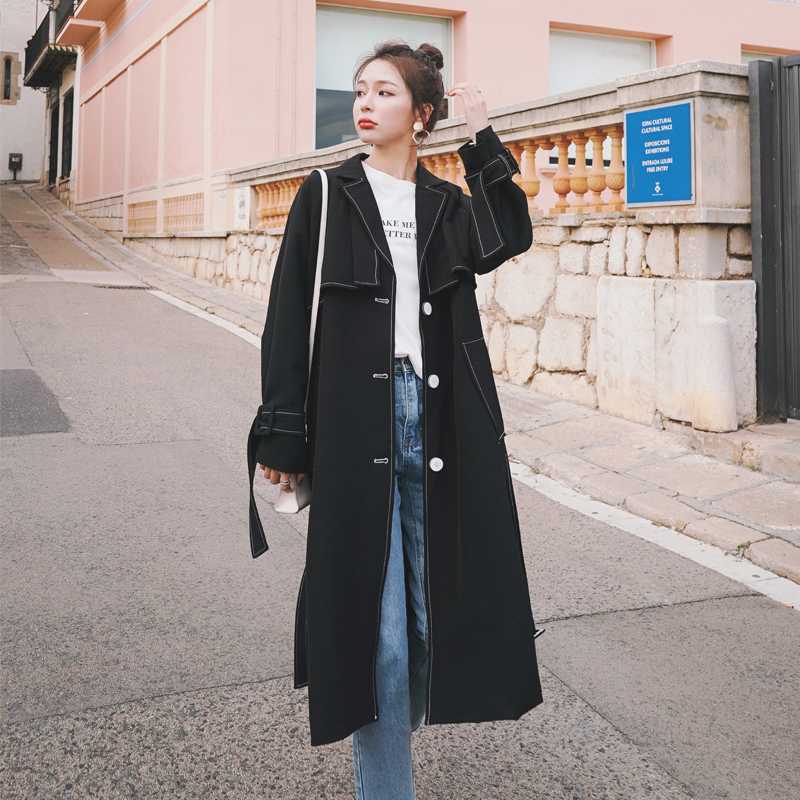 

2020 Spring And Autumn New Youth Popular Solid Color Mid-length Windbreaker Fashion Casual Wild Jacket Coat Black -XL