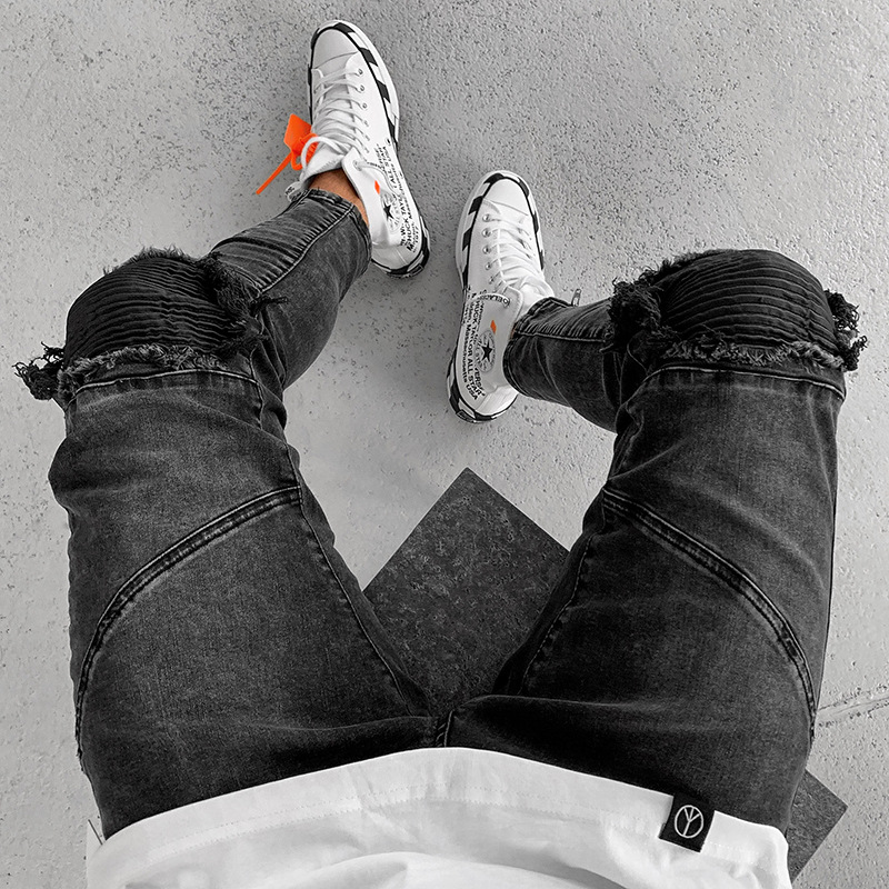 

Mens Jeans Skinny Jeans Slim Stretch for Men Denim Pant casual men hole Zipper balck pants Mens Clothing, Black