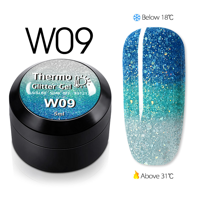 

GDCOCO Temperature Change Glitter Color Gel Polish Cool Thermal Magic Effect Nail Varnish Gel Soak off UV LED Lacquer, W05
