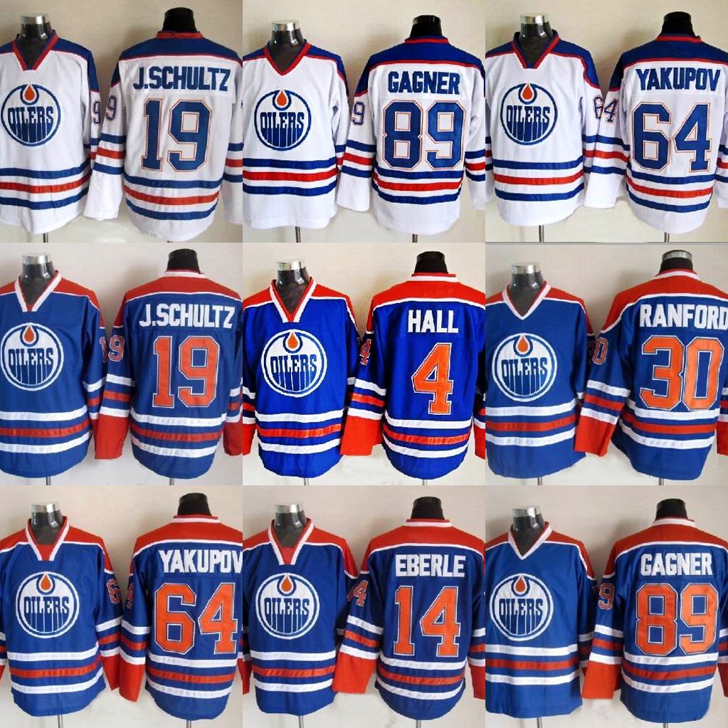 

Edmonton Oilers Jersey 4 Taylor Hall 14 Eberle 89 Sam Gagner 30 Bill Ranford 64 Nail Yakupov 19 J.schultz Hockey Jerseys Cheap, Black;red
