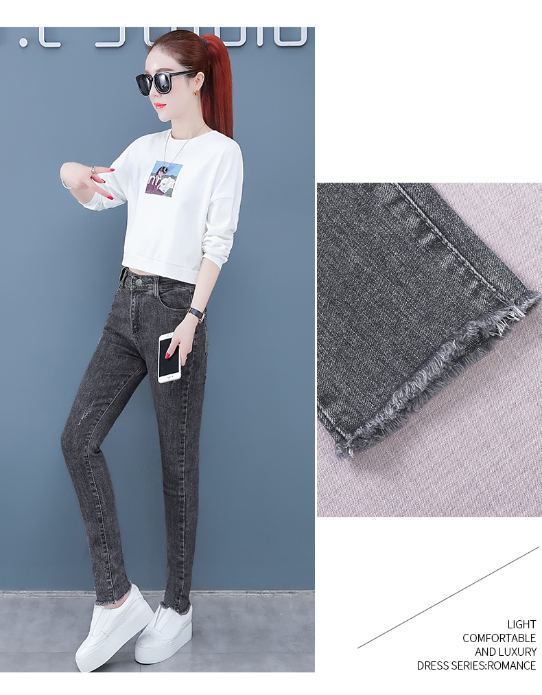 

Dark Grey Early Spring High Waist Short Cultivate One'S Morality Show Thin Joker Jeans
