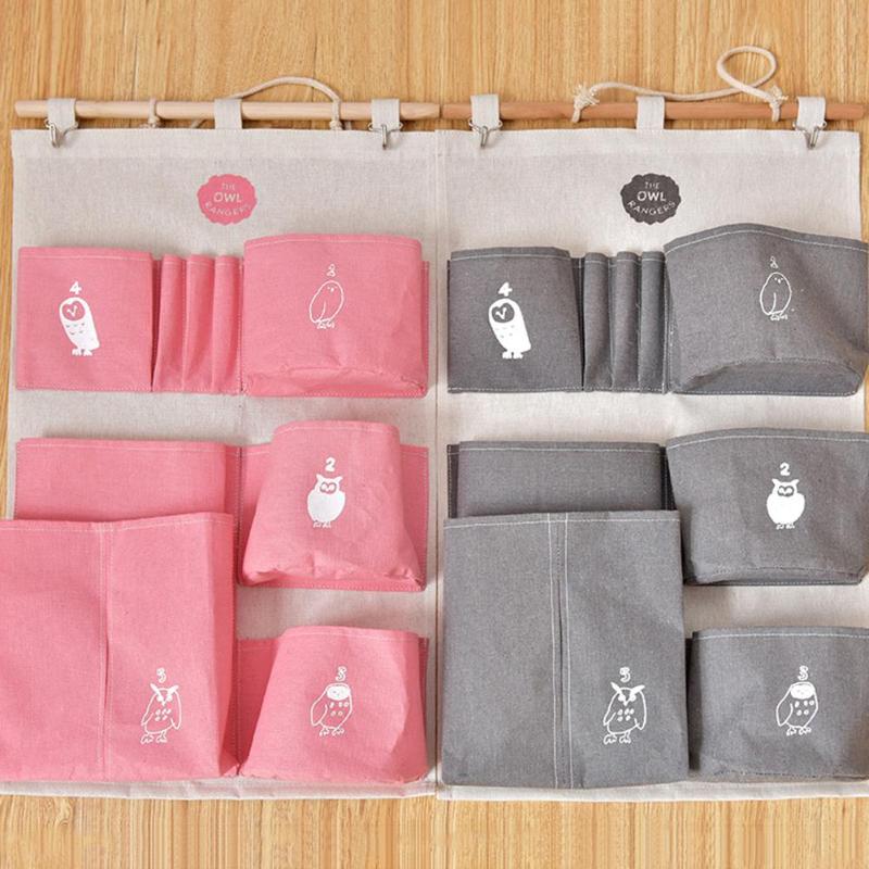 

Multi Pockets Cotton Linen Wall Door Back Hanging Sundries Storage Bag Pouch Cotton And Linen Storage Bag Hanging Organizer, White
