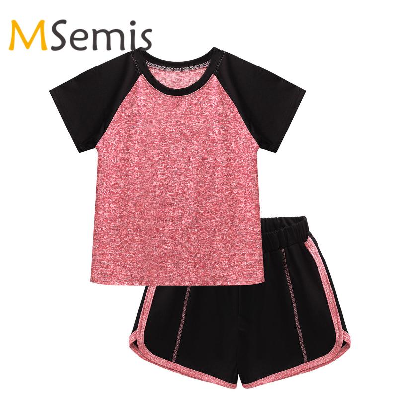 

Kids Boys Girls Activewear Sports Outfit Tops T-shirt with Shorts Tracksuit Set Children's Running Exercise Fitness Sports Suit, Beige
