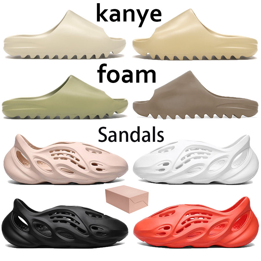 

Kanye Sandals Shoes Foam Runner Triple Black White Red Bone Resin Desert Sand Earth Brown Men Women Beach Slippers With Box, 01. earth brown