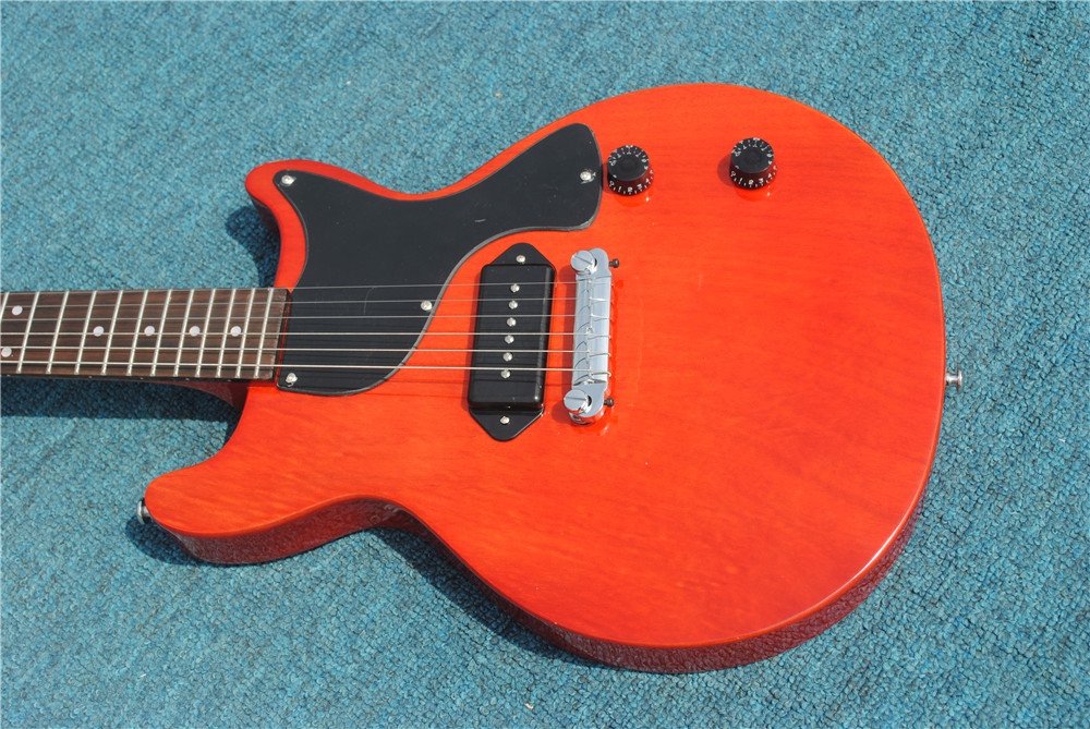Hot Sale LP Wine red original wood grain hangs bridge P90 pickup Custom Electric Guitar 6 Strings Guitars