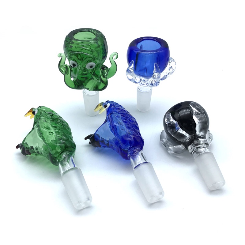 

New 14mm 18mm Snake Head Dragon claw&octopus Glass Bowls With Blue Green Male Glass Bowls For Water Pipes Oil Rigs Glass Bongs