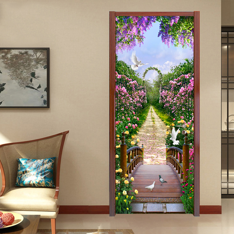 

Photo Wallpaper Modern Romantic Pastoral 3D Mural Creative DIY Door Wall Sticker Living Room Bedroom Home Decor PVC Wallpaper 3D, As pic