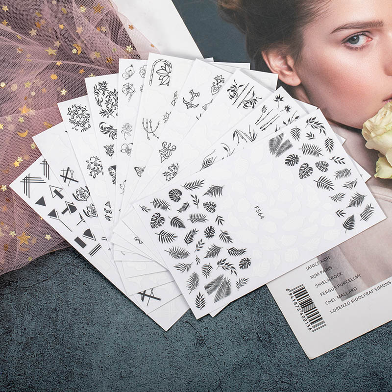 

Summer black and white flower design decal decoration 3D flower leaf nail sticker triangle DIY packaging accessories, C4