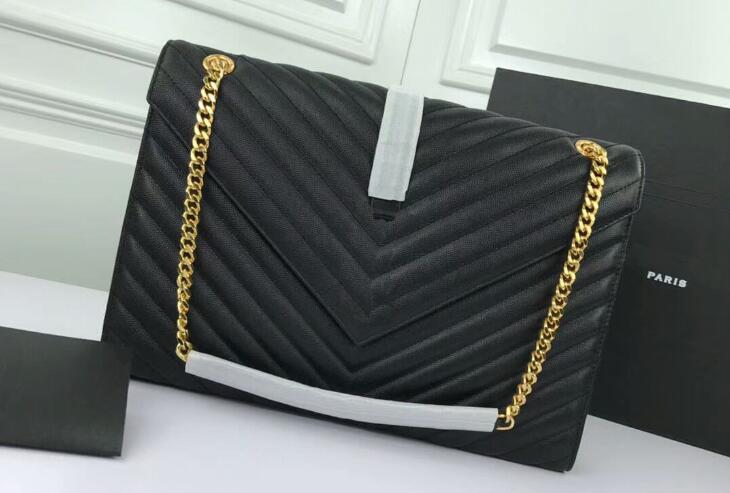 

5A Top quality 487198 31cm Large Envelope Bag in Black Mixed Textured Leather,Calfskin Leather,Grosgrain Lining,with Dust Bag,Free Shipping, 487198 3a_01