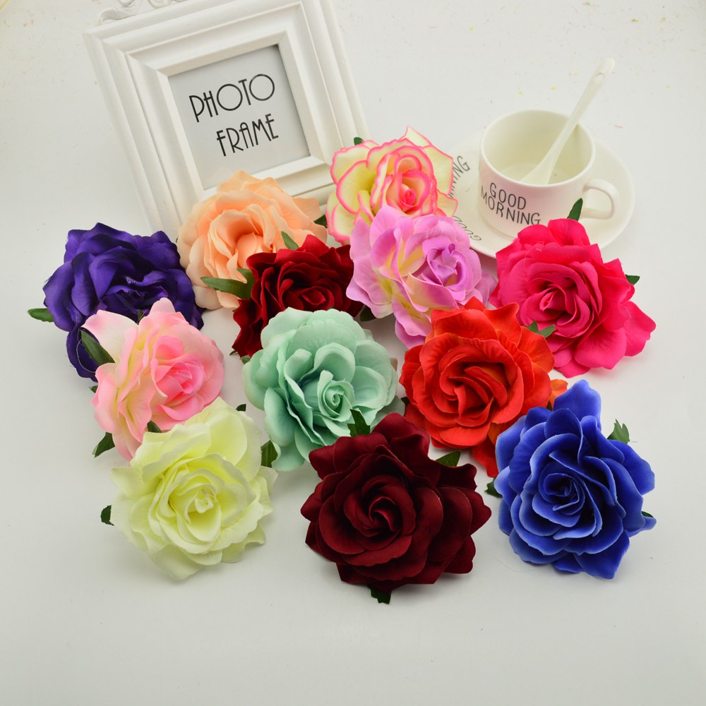 

100pcs silk rose heads 9cm Artificial flowers for home wedding car decoration diy Children wreaths fake Needlework Bride bouque, Pink