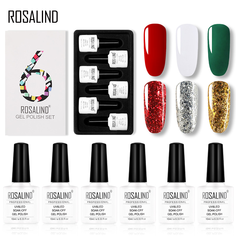 

ROSALIND Nail Gel Polish Set Hybrid Varnishes 6pcs/lot UV LED Manicure Soak Off Semi Permanent Gel Lacquer Top Base For Nail Kit