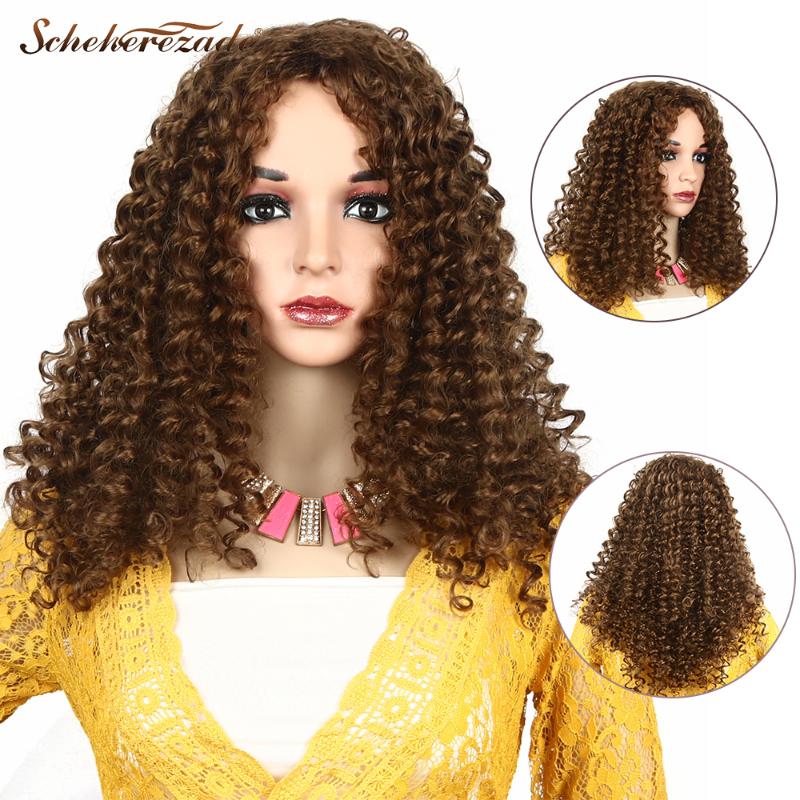 

Scheherezade Kinky Curly Wig Long Blonde Synthetic Wigs For Women With Side Part High Temperature Fiber African American, As pic