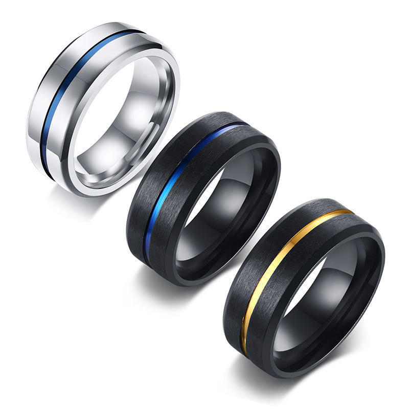 

Mens ring fashion jewelry 8MM border titanium steel rings Stainless Steel Matte finished high polished blue black colorforrings boyfriedgift