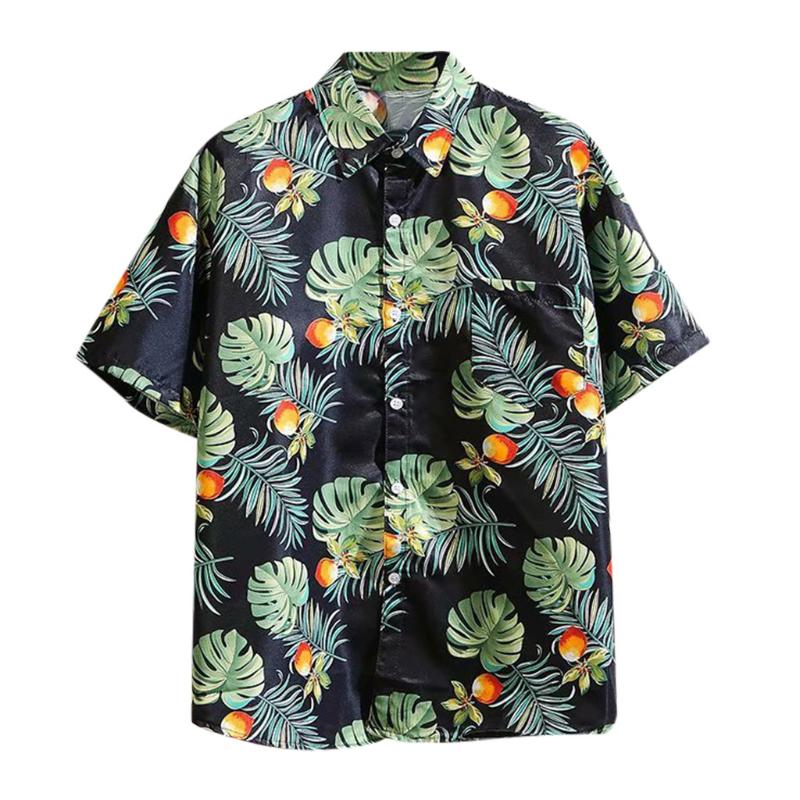 

Breathable Cotton Men Shirt Ethnic Style Print Vintage Short Sleeve Streetwear Tops Loose Men Beach Hawaiian Shirts 2020