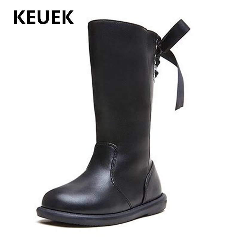 

New Autumn/Winter Black High Boots Girls Princess Short Plush Warm Shoes Children Student Baby Toddler Knight boots Kids 02, Black single boots
