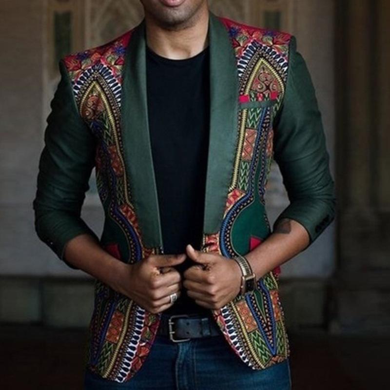 

Men' Suits & Blazers African Fashion Causal Dashiki Cardigan Jacket Long Sleeve Printed Coat Drop