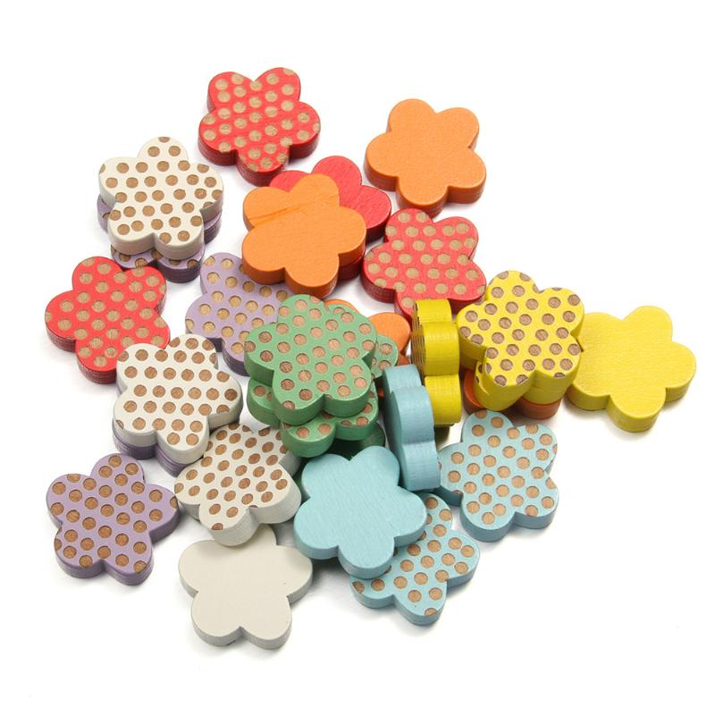 50PCS MULTI-COLOURED WOODEN BEADS STRAWBERRY /& SUN FLOWER SHAPE NEW CRAFTS