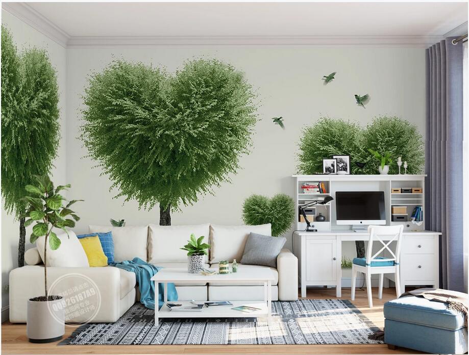 

3d wallpaper custom photo mural European children's room heart shaped big tree flying bird background home decor wall picture 3d stickers, Non-woven