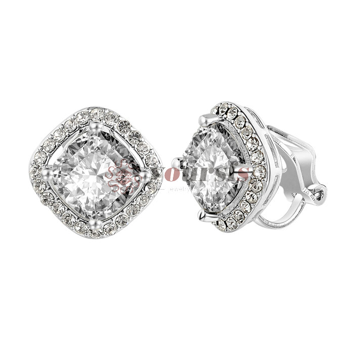

Yoursfs Women Square Crystal Clip-on Earrings Bride 18K Gold Plated Party Anniversary Christmas Gift, Silver