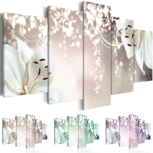 

Fashion Wall Art Canvas Painting 5 Pieces Brown Green Purple Diamond Lilies Flower Modern Home Decoration,Choose Color And Size No Frame