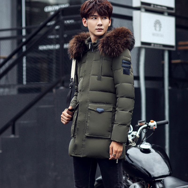 

Winter Warm Mens Parkas Coat Men Artificial Fur Collar Hooded Jacket Slim Men's Jackets Casacos Masculino WXF416, Black