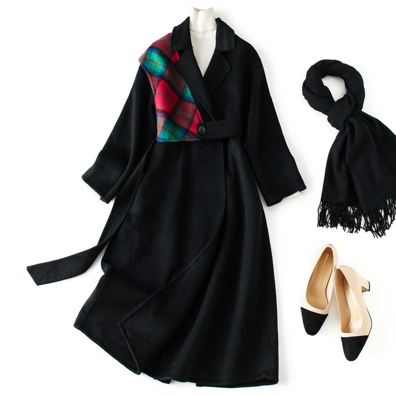 

High-end Boutique Double-sided Coat Female 2019 Winter New Suit Collar One Button Slim Wool Coat J10052, Black