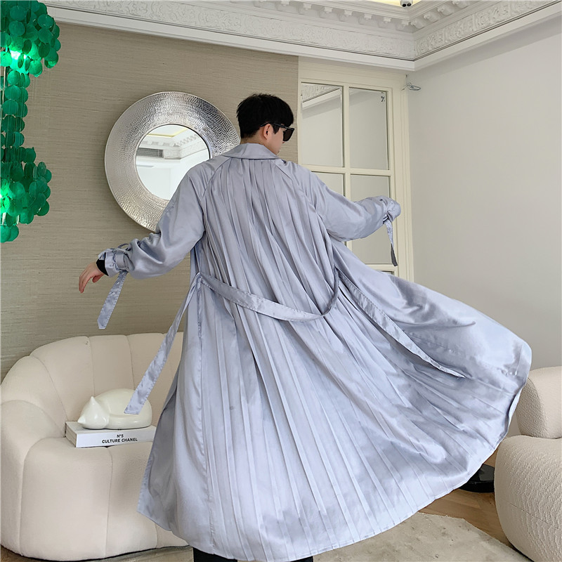 

2020Spring And Autumn New Youth Popular Solid Color Back Pleated Streamer Trench Coat Fashion Casual Wild Top Black/Light Purple