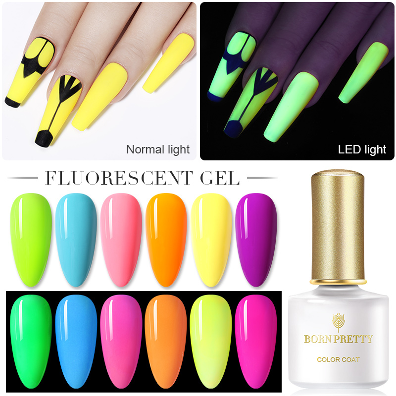 

BORN PRETTY Fluorescent Gel Nail Polish 6ml Soak Off UV LED Nail Kit Neon Gel Polish Semi Permanent Art Matte Top Coat, Bp-fg04