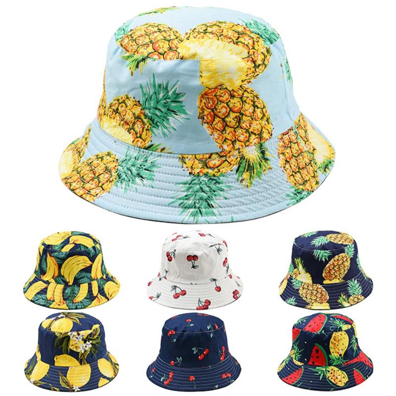 

Men Women Summer Bucket Cap Cute Fruit Print Double Side Folding Fisherman Sun Hat Unisex Outdoor Bucket Cap Panama Hat