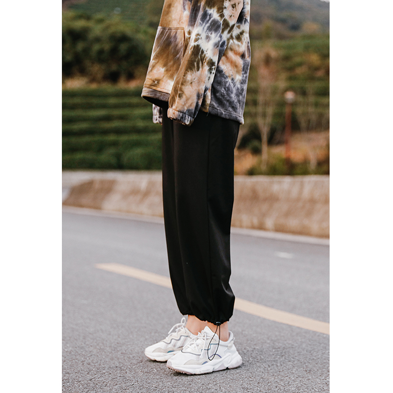 

Spring 2020 new wide leg pants women' loose straight tube high waist drape pants with drawstring embroidery Leggings, Black