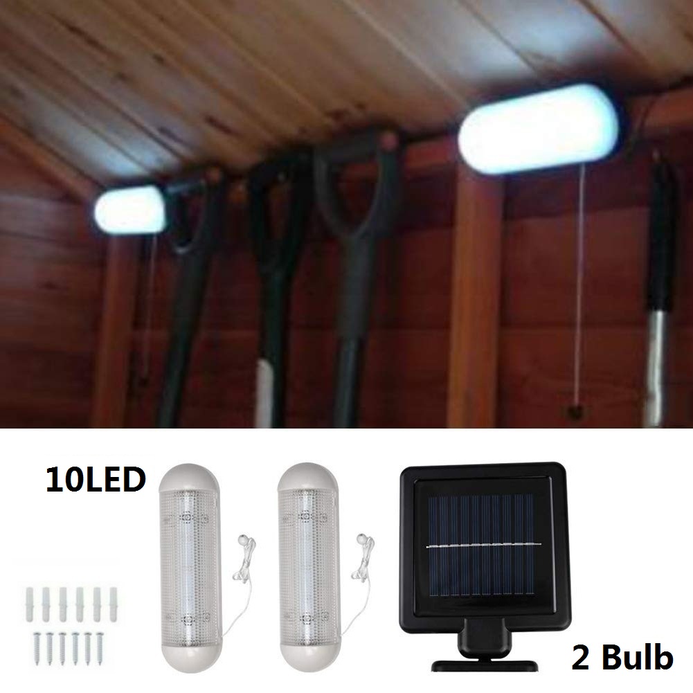 

Indoor Shed 10 LED Lights with Solar Panel Garage Lights Rechargeable Wall Light with Pull Cord Switch Stable Garden Courtyard